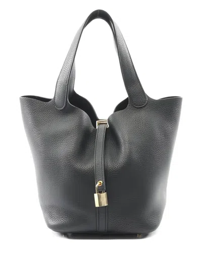 Pre-owned Hermes Mm Picotane Leather Handbag In Black