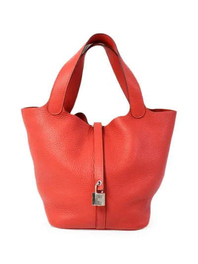 Pre-owned Hermes Mm Picotin Clemence Tote Bag In Red