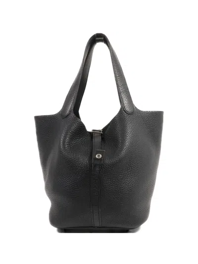 Pre-owned Hermes Mm Picotin Leather Tote Bag In Black