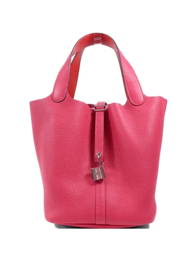 Pre-owned Hermes Mm Picotin Leather Tote Bag In Pink