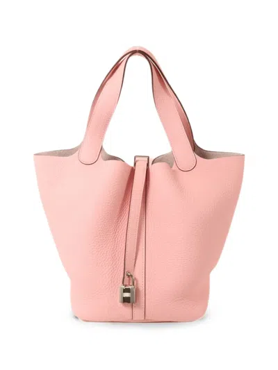 Pre-owned Hermes Mm Picotin Leather Tote Bag In Pink