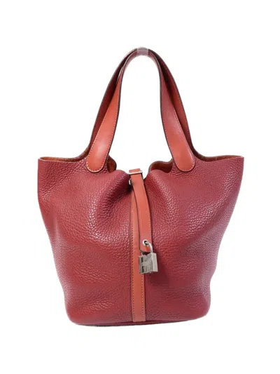 Pre-owned Hermes Mm Picotin Leather Tote Bag In Red