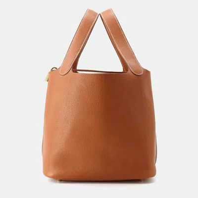 Pre-owned Hermes Mm Picotin Lock Fauve Barenia Leather Fauve Bag In Brown