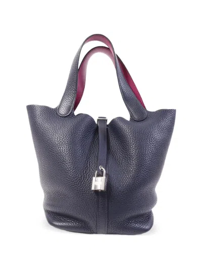 Pre-owned Hermes Mm Picotin Lock Tote Bag In Blue
