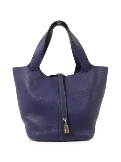 Pre-owned Hermes Mm Picotin Tote Bag In Blue