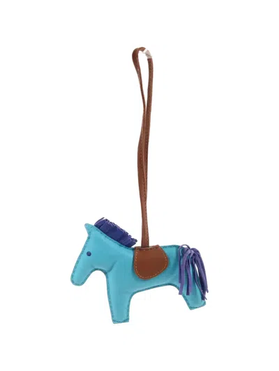 Pre-owned Hermes Mm Rodeo Leather Bag Charm In Blue