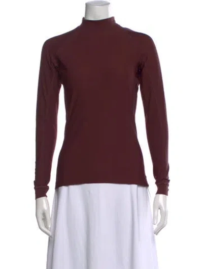 Pre-owned Hermes Mock Neck Long Sleeve Top In Burgundy