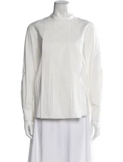 Pre-owned Hermes Mock Neck Long Sleeve Top In White