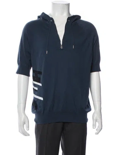 Pre-owned Hermes Mock Neck Short Sleeve Polo Sweater In Blue