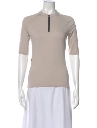Pre-owned Hermes Mock Neck Three-quarter Sleeve Top In Neutral