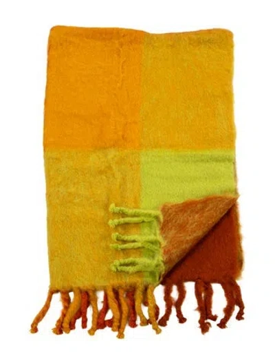 Pre-owned Hermes Mohair Throw Blanket In Green/orange