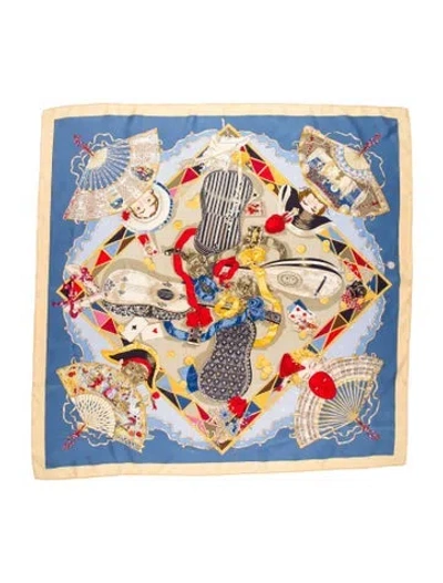 Pre-owned Hermes Mon Ami Pierrot Silk Scarf In Blue