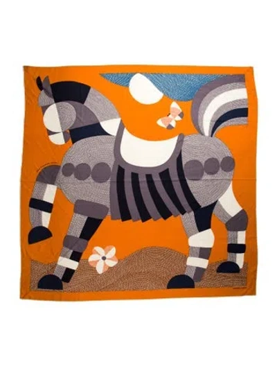 Pre-owned Hermes Mon Premier Galop Cashmere Shawl In Orange