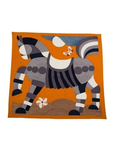 Pre-owned Hermes Mon Premier Galop Cashmere Shawl In Orange