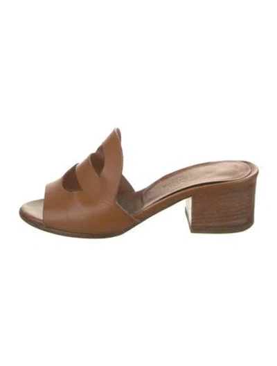 Pre-owned Hermes Mona Calfskin Slides In Brown