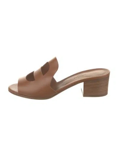 Pre-owned Hermes Mona Leather Slides In Brown