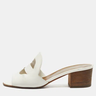 Pre-owned Hermes Mona Size 39 White Leather Slide Sandals