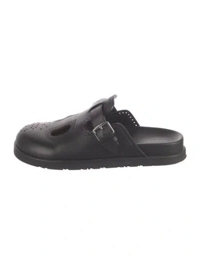 Pre-owned Hermes Monk Leather Mules In Black