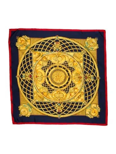 Pre-owned Hermes Monnaies Et Symboles Des Parisii Silk Scarf In Blue