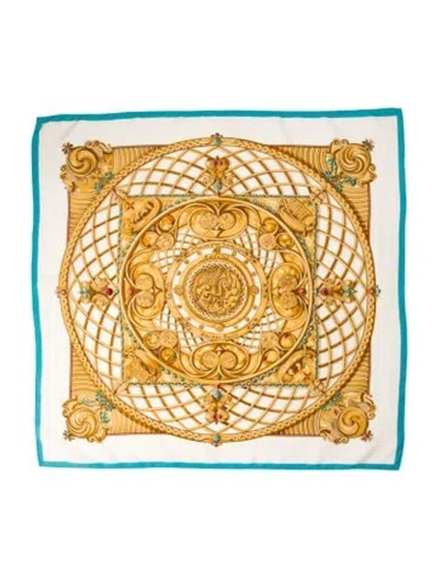 Pre-owned Hermes Monnaies Et Symboles Silk Scarf In Yellow