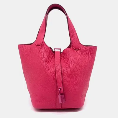 Pre-owned Hermes Hermès Monochrome Lock Picotin 22 Pink Leather (z) & Pegasus Rodeo Bag Charm Small (u)