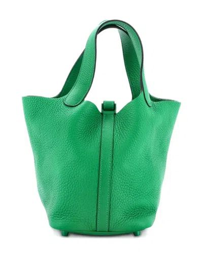 Pre-owned Hermes Monochrome Picotin Lock Bag Clemence Pm Bucket Bag In Green