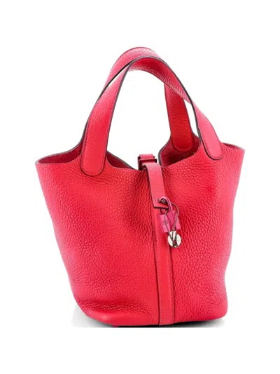 Pre-owned Hermes Monochrome Picotin Lock Bag Clemence Pm Bucket Bag In Pink