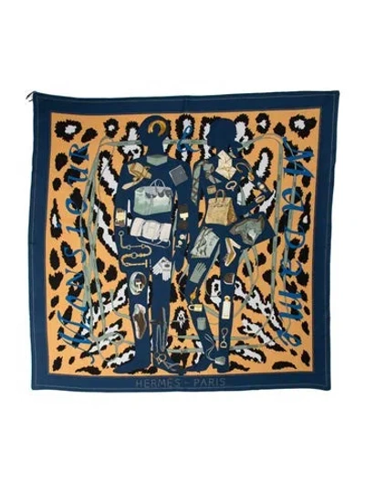 Pre-owned Hermes Monsieur Et Madame Silk Scarf In Blue