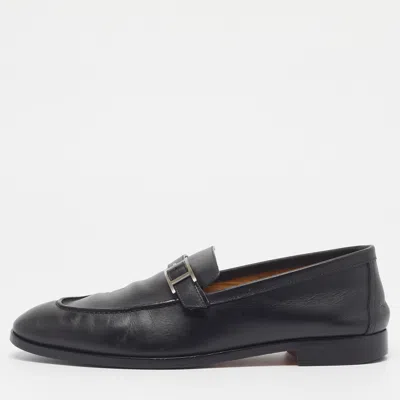 Pre-owned Hermes Monterey Size 41.5 Black Leather Penny Loafers