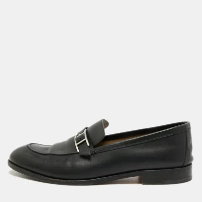 Pre-owned Hermes Monterey Size 42 Black Leather Loafers