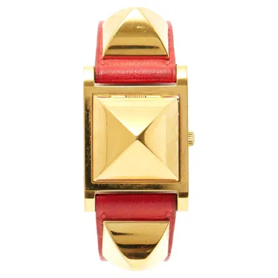 Pre-owned Hermes Hermès Montre Medor Pristine Collier De Chien Braise Leather Strap Watch  In Multi