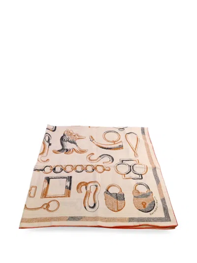 Pre-owned Hermes Mors A Jouets Bandana Scarf In Neutral