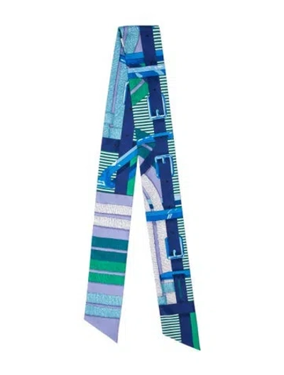 Pre-owned Hermes Mors A Jouets Chemise Maxi Slim Silk Twilly Scarf W/ Tags In Blue