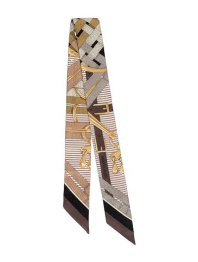Pre-owned Hermes Mors À Jouets Chemise Silk Twilly Scarf W/ Tags In Neutral