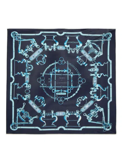 Pre-owned Hermes Mors Et Gourmettes Silk Scarf In Blue