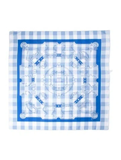 Pre-owned Hermes Mors Et Gourmettes Vichy Silk Scarf W/ Tags In Blue