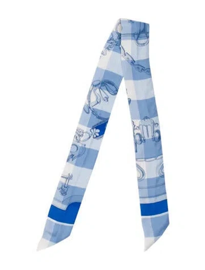 Pre-owned Hermes Mors Et Gourmettes Vichy Silk Twilly Scarf In Blue