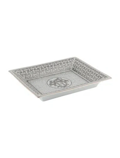 Pre-owned Hermes Mosaïque Au 24 Platinum Change Tray In Gray