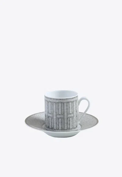 Hermes Mosaique Au 24 Porcelain Coffee Cup With Saucer X 2 In Gray