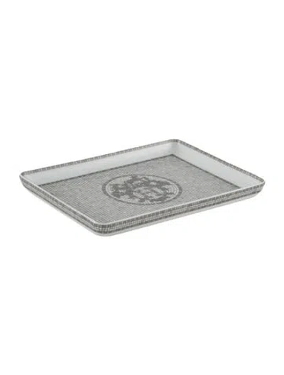 Pre-owned Hermes Mosaïque Au 24 Small Tray In Gray