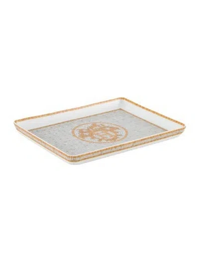 Pre-owned Hermes Mosaïque Au 24 Small Tray In Gray
