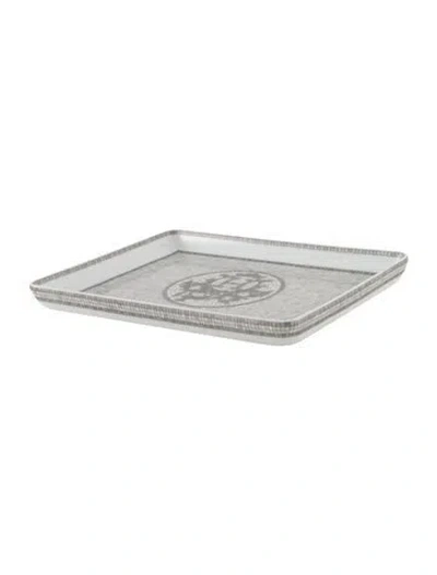 Pre-owned Hermes Mosaïque Au 24 Small Tray In Gray