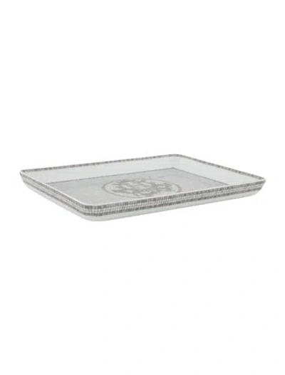 Pre-owned Hermes Mosaïque Au 24 Small Tray In Silver
