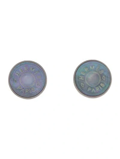 Pre-owned Hermes Mother Of Pearl Clou De Selle Clip-on Earrings In Multi