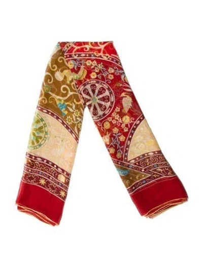 Pre-owned Hermes Mousseline Peuple Du Vent Cashmere Shawl In Red