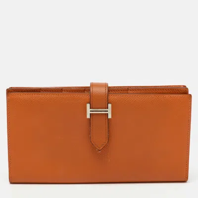 Pre-owned Hermes Moutarde Epsom Leather Bearn Gusset Wallet