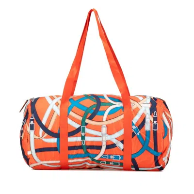 Pre-owned Hermes Multi-color Orange Silk Boston Bag Handbag ()