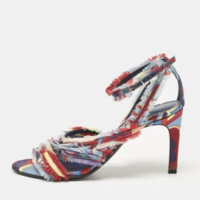 Pre-owned Hermes Multicolor Canvas Ankle Strap Sandals Size 38.5