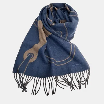 Pre-owned Hermes Multicolor Cashmere Scarf In Blue