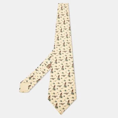 Pre-owned Hermes Hermès Multicolor Groundhogs Print Silk Classic Tie